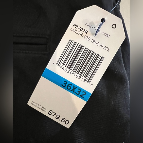 Mens NAUTICA Slim Stretch Fit Plain Front True Black Khaki Pants NWT 36x32 $80 - Picture 5 of 6